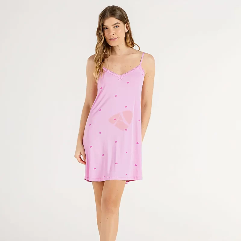 Camisola Alça Cor Com Amor Corações Rosa